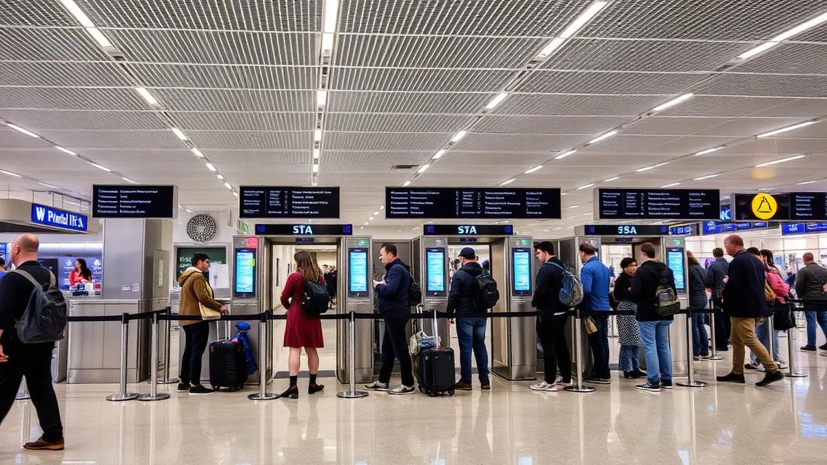 Travelers in TSA security line at Atlanta airport checkpoint